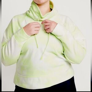 Old Navy Go Warm Tie Dye Funnel Neck Cropped Sweatshirt Green & White Size 2X